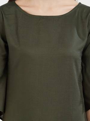 Dark green plain cotton kurti 5