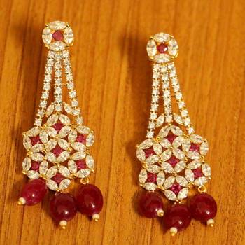 Ruby Diamond Look Gold Finish Wedding Earrings 1