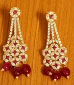 Ruby Diamond Look Gold Finish Wedding Earrings
