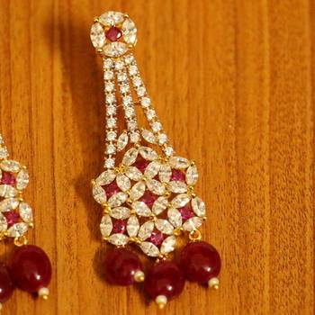 Ruby Diamond Look Gold Finish Wedding Earrings 2
