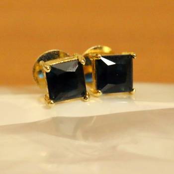 Square Shaped Blue Gold Plated Studs 1