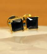Square Shaped Blue Gold Plated Studs