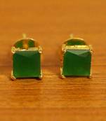 Square Shaped Green Onyx Gold Plated Studs