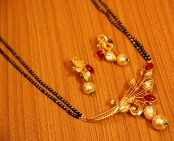 Kundan Look Ruby Kempu Stone Gold Plated Mangalsutra 1