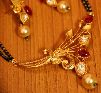 Kundan Look Ruby Kempu Stone Gold Plated Mangalsutra 3
