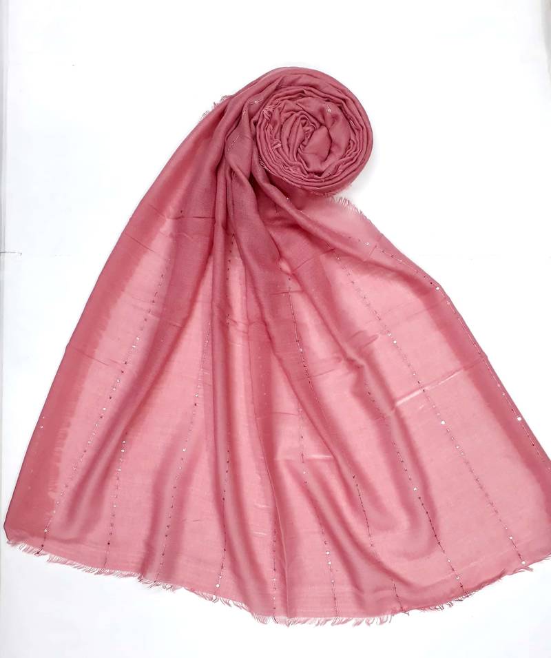 Pink cotton plain sequence women's stole hijab