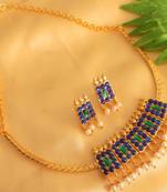 Gorgeous gold plated blue green temple necklace set - DJ16661
