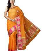 Orange plain cotton saree with blouse