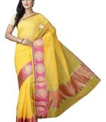 Yellow plain cotton saree with blouse