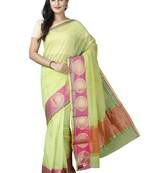 Green plain cotton saree with blouse