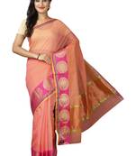 Pink plain cotton saree with blouse
