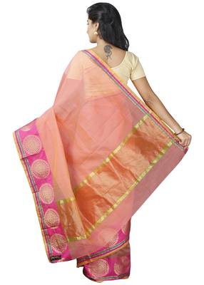 Pink plain cotton saree with blouse 2