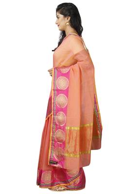 Pink plain cotton saree with blouse 5