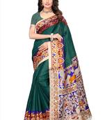 Dark green printed art silk sarees saree with blouse