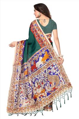 Dark green printed art silk sarees saree with blouse 2