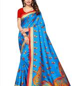 Sky Blue Printed Art Silk Saree With Blouse
