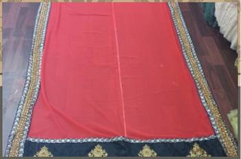 Beautiful aishwarya rai designer red georgette saree with dupion blouse and multi work on it 2