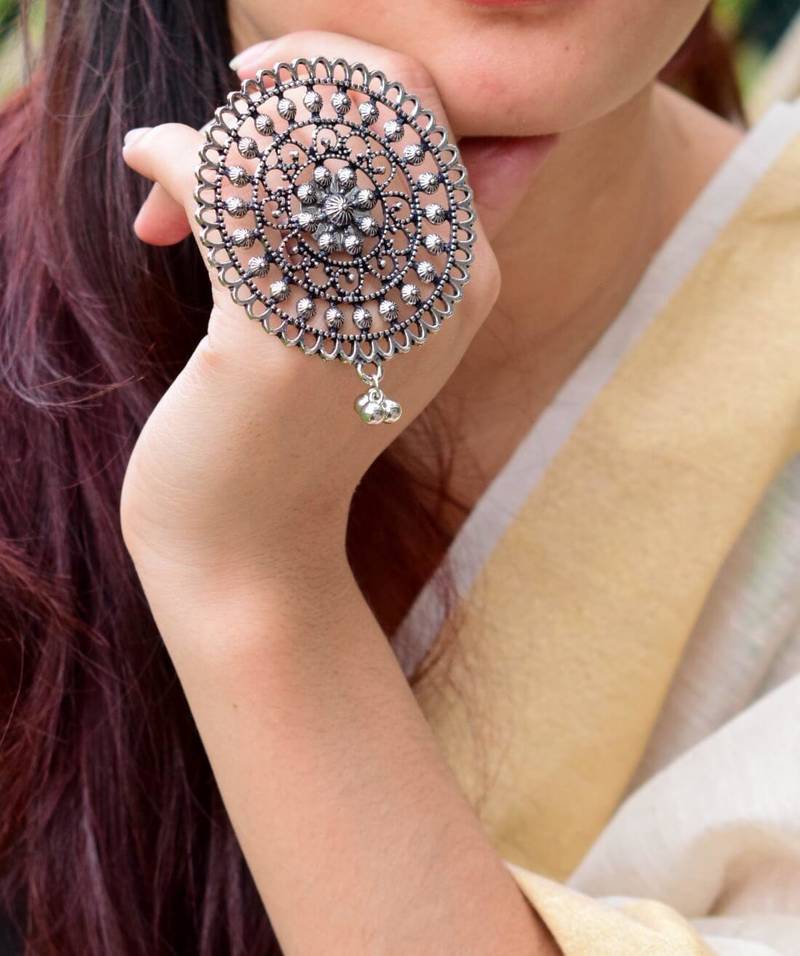 Giftpiper Statement Finger Ring In Oxidized Metal Pattern 6 Richa Pandey 2653758