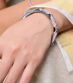 Giftpiper Oxidized Metal Bangle  Silver Leaf Pattern 2(2.6)