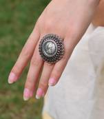 Giftpiper Statement Finger Ring In Oxidized Metal  Pattern 1