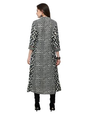 Inddus Black Printed Cotton Poly Long-Kurtis 3