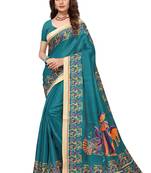 Sea green printed khadi saree with blouse