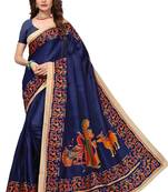 Navy blue printed khadi saree with blouse