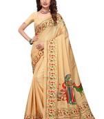 Beige printed khadi saree with blouse