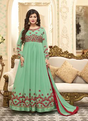 Parrot-green work georgette salwar 1