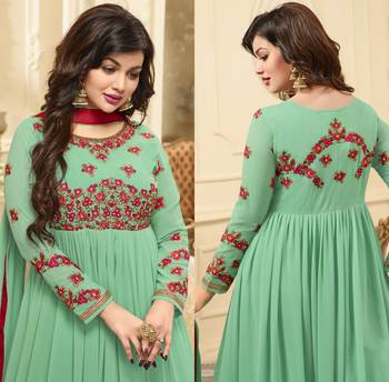 Parrot-green work georgette salwar 2
