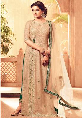 Beige Work Net Salwar With Dupatta 1