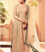 Beige Work Net Salwar With Dupatta