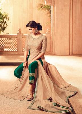 Beige Work Net Salwar With Dupatta 2