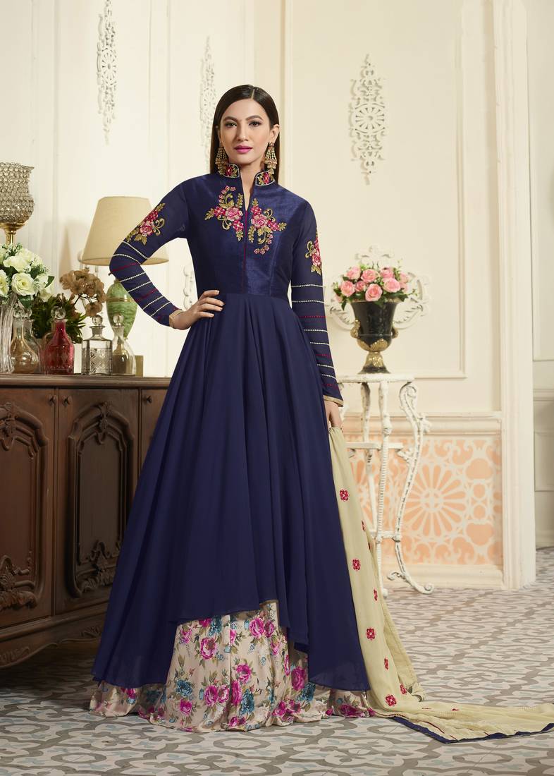 Blue work georgette salwar with dupatta