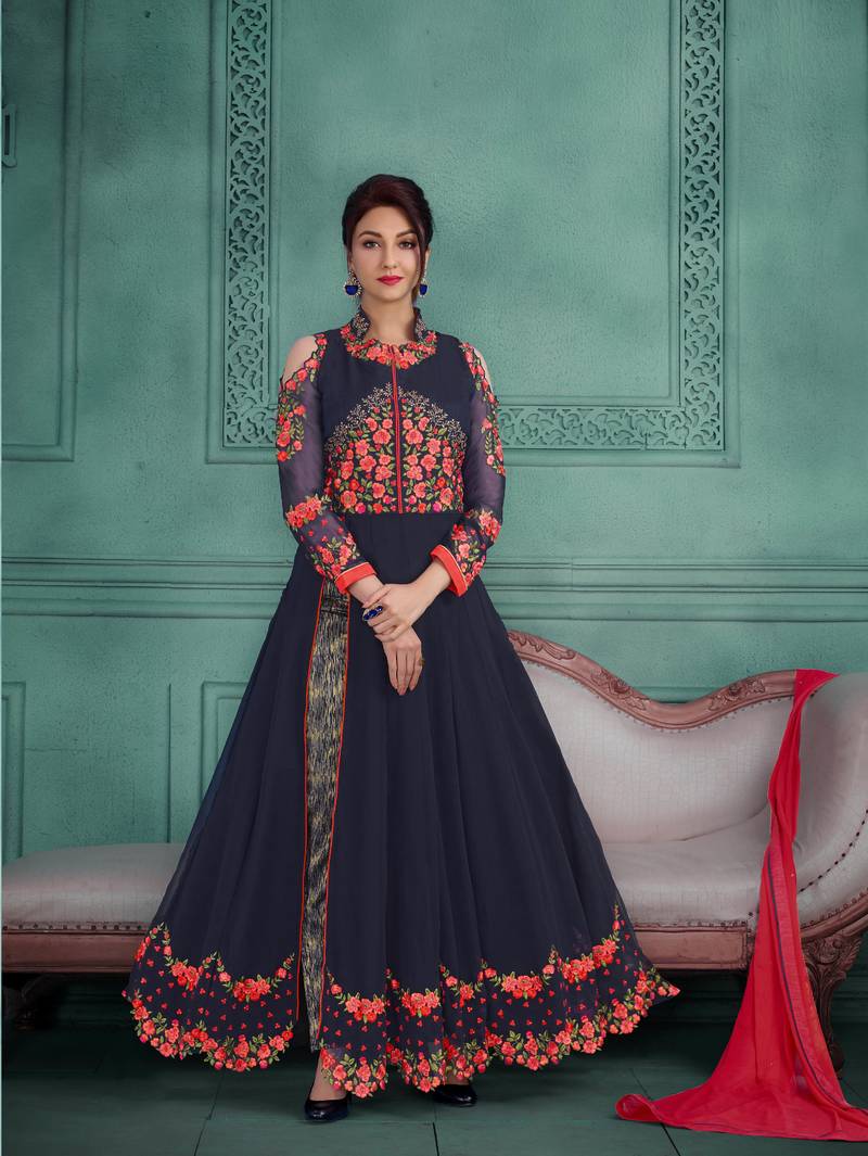 Blue work georgette salwar with dupatta