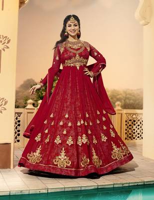 Red work georgette salwar with dupatta 1