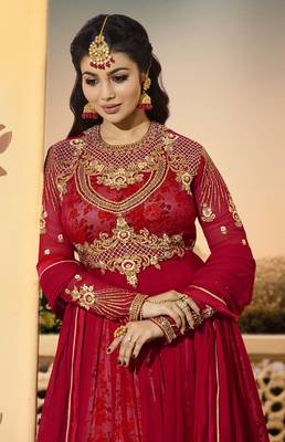 Red work georgette salwar with dupatta 2