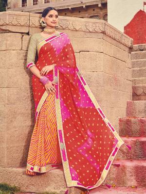 Red embroidered georgette saree with blouse 1