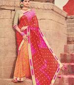 Red embroidered georgette saree with blouse