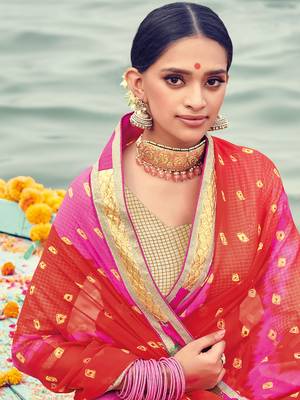 Red embroidered georgette saree with blouse 2