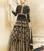 Black embroidered georgette semi stitched salwar with dupatta