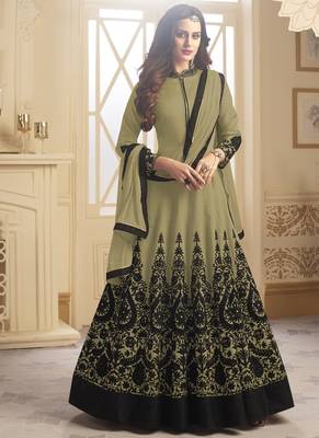 Mehendi embroidered taffeta stitched Anarkali Suit 1