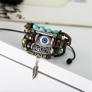 Punk Turkish Evil Eye Multi Strand Turquoise Leather Bracelet For Boys Men 4