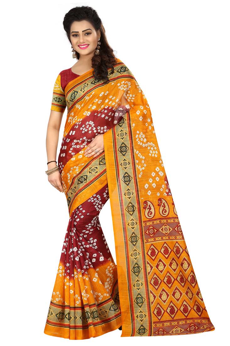 Bandhani Printed Bhagalpuri Silk Saree With Blouse
