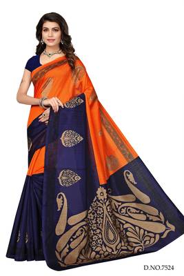 Multicolor Printed Bhagalpuri Silk Saree With Blouse 1