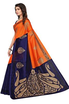 Multicolor Printed Bhagalpuri Silk Saree With Blouse 2