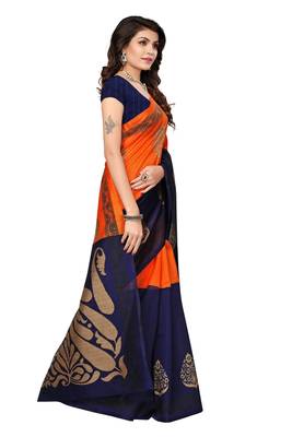 Multicolor Printed Bhagalpuri Silk Saree With Blouse 3