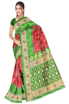 Bandhani Printed Bhagalpuri Silk Saree With Blouse 1