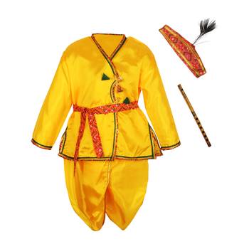 Yellow Polyester Plain Boys Dhoti Kurta 1
