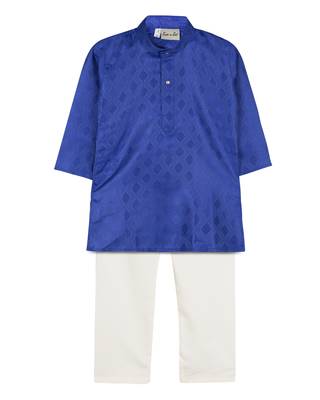 Blue Jacquard Plain Boys Kurta Pyjama 1